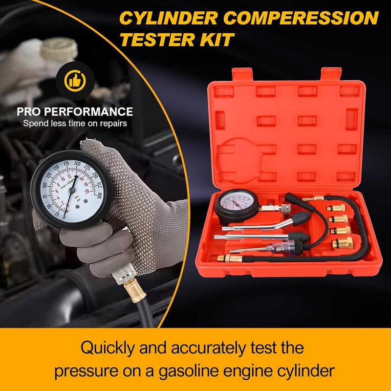 Nilight Compression Tester with Spark Plug Tester, 9PCS Petrol Gas Engine Cylinder Pressure Gauge 0-300 PSI Automotive Tool Set for Cars Trucks Motorcycles - Image 2