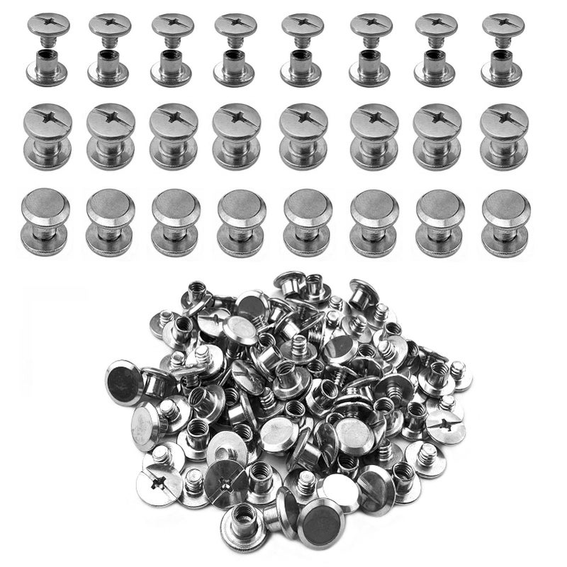 IDEALSV 200 Pcs (100 Sets) 304 Stainless Steel Chicago Screws Rivets M5x6mm Leather Rivets Phillip Head Leather Bag, Book and Photo Album Binding Chicago Rivets Kits - Image 1
