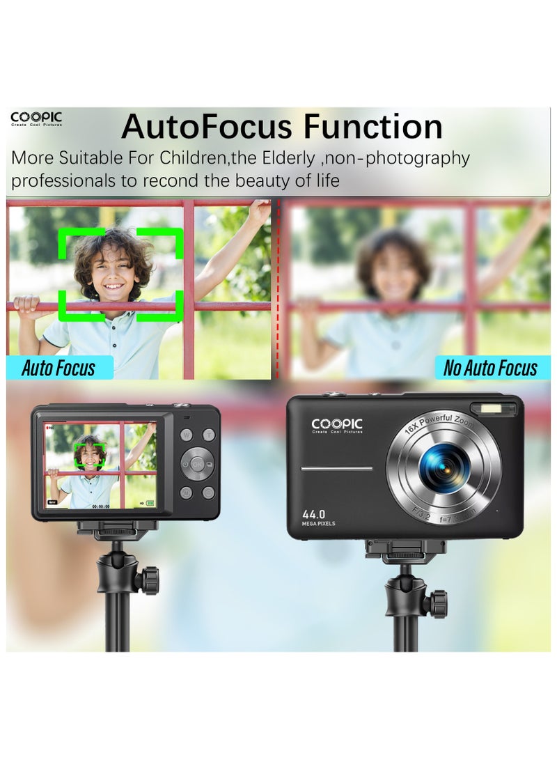 Coopic COOPIC C200 Upgraded FHD 1080P Digital Camera with Strap and 32GB SD Card 16X Digital Zoom Compact Point Shoot Portable and Small fit for Kids Teens Boys Girls Seniors- BLACK - Image 4