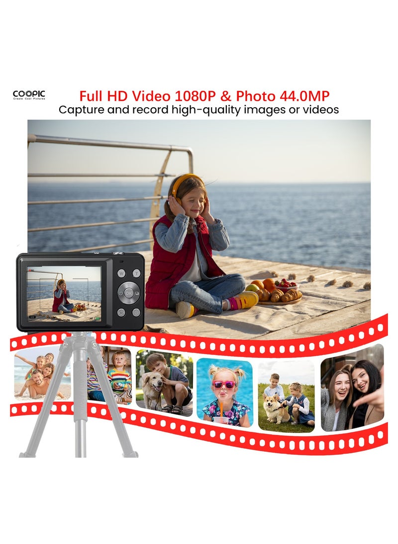 Coopic COOPIC C200 Upgraded FHD 1080P Digital Camera with Strap and 32GB SD Card 16X Digital Zoom Compact Point Shoot Portable and Small fit for Kids Teens Boys Girls Seniors- BLACK - Image 5