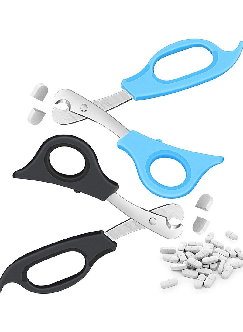 SOLARAE 2 Pieces Splitter Scissors Cutter with Stainless Steel Blade and Ergonomic Handle Crusher Travel Medicine Box - Image 1