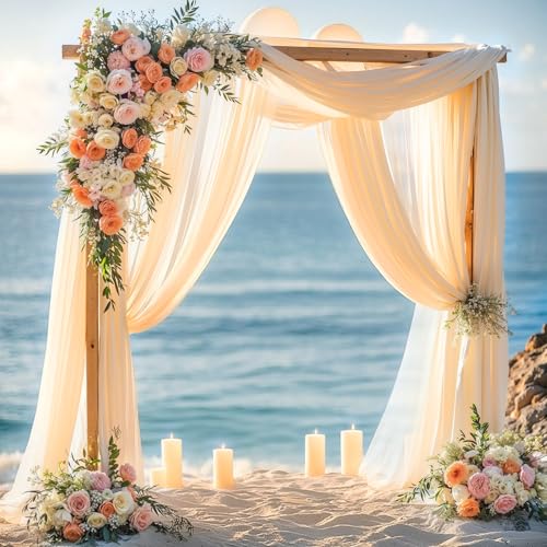 PARTISKY Wedding Arch Draping Fabric 28" x19FT, Sheer Chiffon Fabric Backdrop,1 Panel Champagne Drapes for Ceremony Decor, Decorative Arch Drapery for Birthday Party Ceiling Curtain Backdrop - Image 4