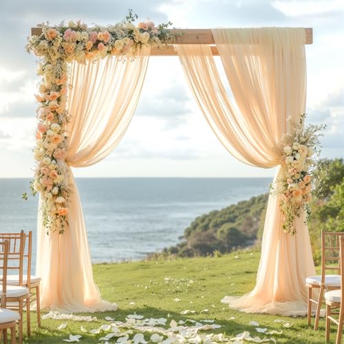 PARTISKY Wedding Arch Draping Fabric 28" x19FT, Sheer Chiffon Fabric Backdrop,1 Panel Champagne Drapes for Ceremony Decor, Decorative Arch Drapery for Birthday Party Ceiling Curtain Backdrop - Image 3