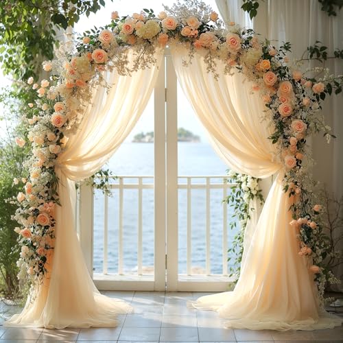 PARTISKY Wedding Arch Draping Fabric 28" x19FT, Sheer Chiffon Fabric Backdrop,1 Panel Champagne Drapes for Ceremony Decor, Decorative Arch Drapery for Birthday Party Ceiling Curtain Backdrop - Image 5