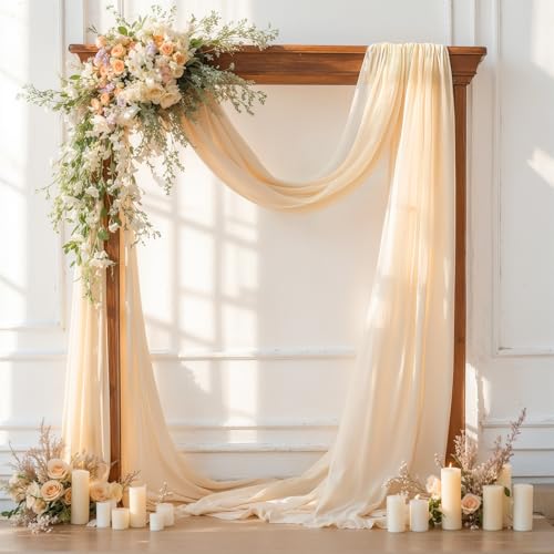 PARTISKY Wedding Arch Draping Fabric 28" x19FT, Sheer Chiffon Fabric Backdrop,1 Panel Champagne Drapes for Ceremony Decor, Decorative Arch Drapery for Birthday Party Ceiling Curtain Backdrop - Image 1