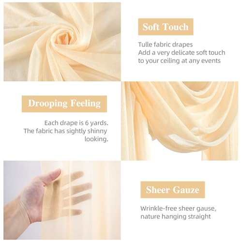 PARTISKY Wedding Arch Draping Fabric 28" x19FT, Sheer Chiffon Fabric Backdrop,1 Panel Champagne Drapes for Ceremony Decor, Decorative Arch Drapery for Birthday Party Ceiling Curtain Backdrop - Image 2