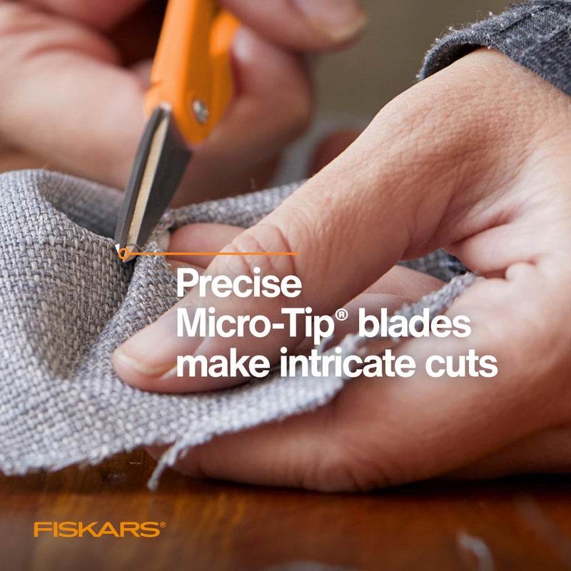 Fiskars Original Orange Handled Scissors 2-Piece Set, 5" Micro Tip and 8" Stainless Steel Scissors, Paper and Fabric Supplies for Office and Arts and Crafts Set, Orange - Image 3