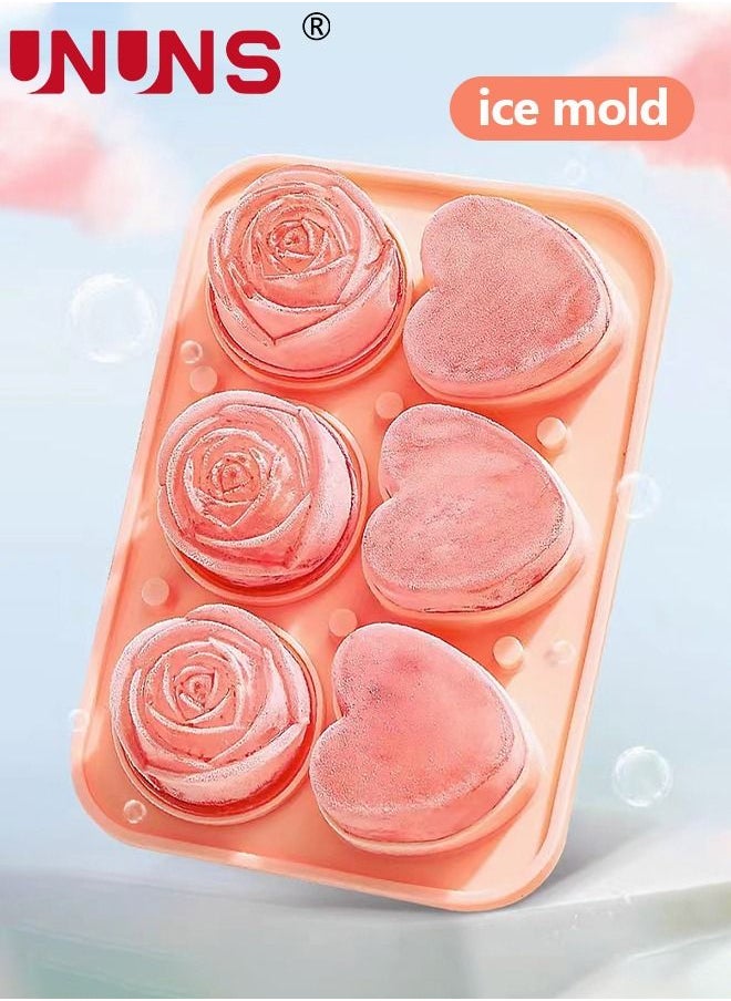 UNUNS - Ice Cube Tray,3D Rose Silicone Ice Molds 2 Inch,Design With Funnel,2 In 1 Rose And Heart Ice Ball Maker For Chilling Drinks,Homemade Juice - Image 1