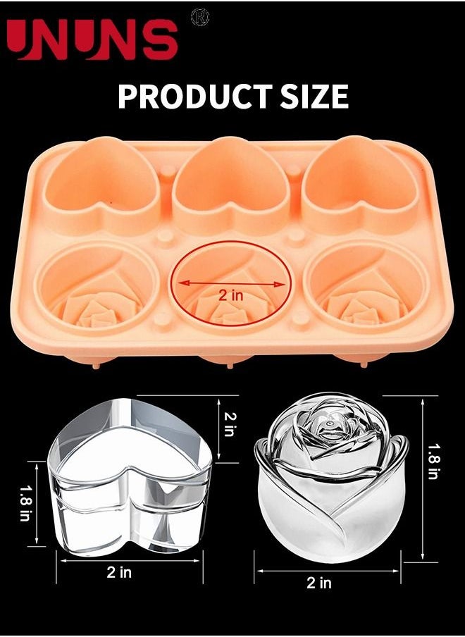 UNUNS - Ice Cube Tray,3D Rose Silicone Ice Molds 2 Inch,Design With Funnel,2 In 1 Rose And Heart Ice Ball Maker For Chilling Drinks,Homemade Juice - Image 1
