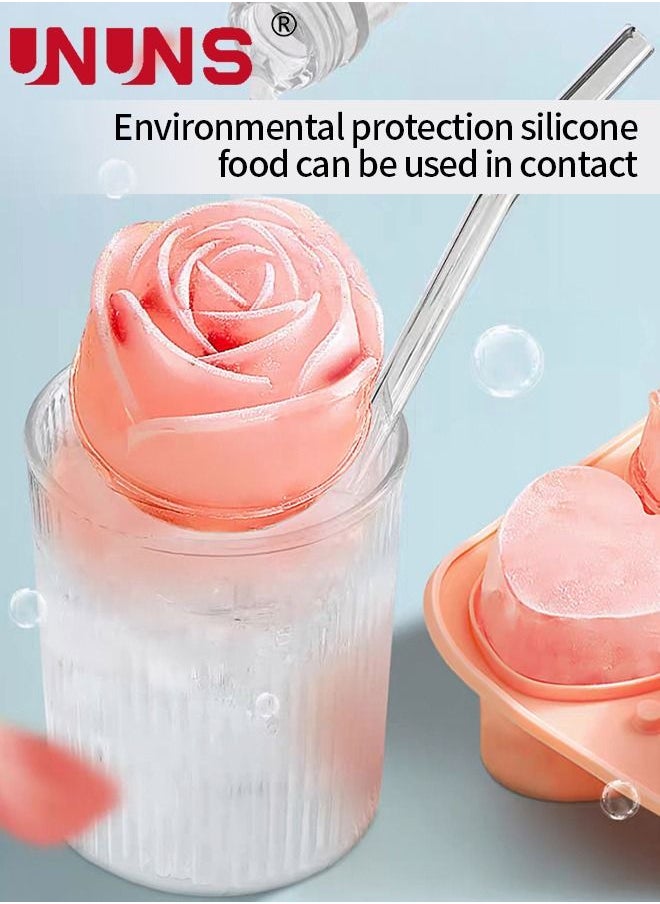 UNUNS - Ice Cube Tray,3D Rose Silicone Ice Molds 2 Inch,Design With Funnel,2 In 1 Rose And Heart Ice Ball Maker For Chilling Drinks,Homemade Juice - Image 1