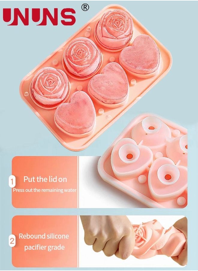 UNUNS - Ice Cube Tray,3D Rose Silicone Ice Molds 2 Inch,Design With Funnel,2 In 1 Rose And Heart Ice Ball Maker For Chilling Drinks,Homemade Juice - Image 1