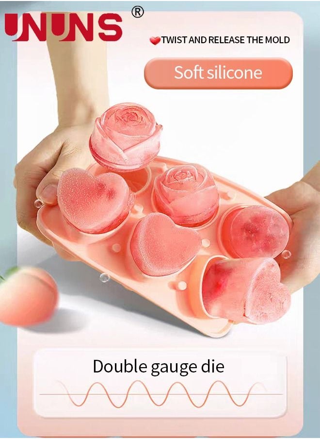 UNUNS - Ice Cube Tray,3D Rose Silicone Ice Molds 2 Inch,Design With Funnel,2 In 1 Rose And Heart Ice Ball Maker For Chilling Drinks,Homemade Juice - Image 1