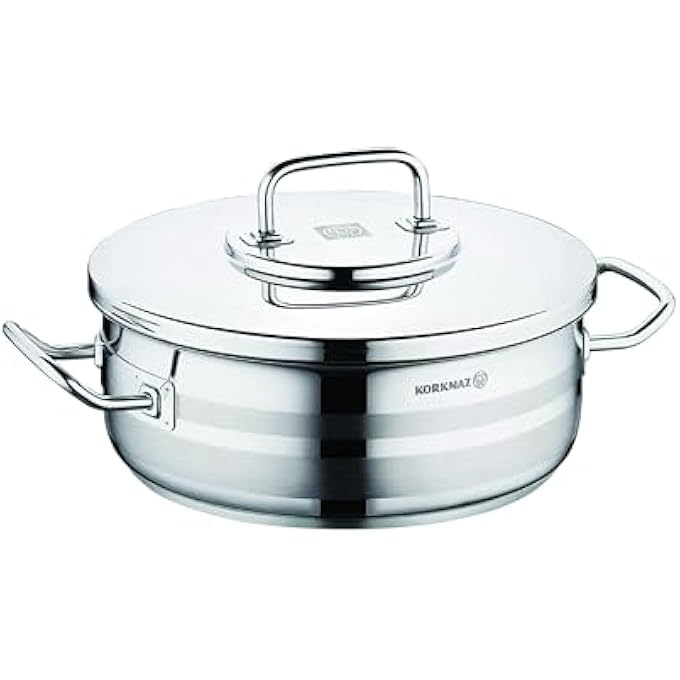 قدر الحث من أسطرة Astra2 Low Casserole 28X10 سم 6 لتر مع قاعدة ساندويتش للطهي أواني طهي تركية ثلاثية الأسفل من الفولاذ المقاوم للصدأ Ka2036