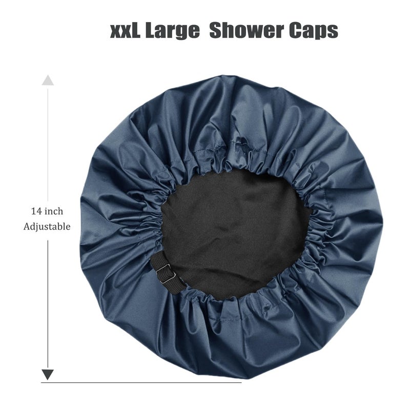 Amamba Shower Cap,100% Real Satin Lined Shower Caps,Extra Large Shower Cap for Women Reusable Waterproof,Adjustable Size&Long Hair Bath Caps - Image 3