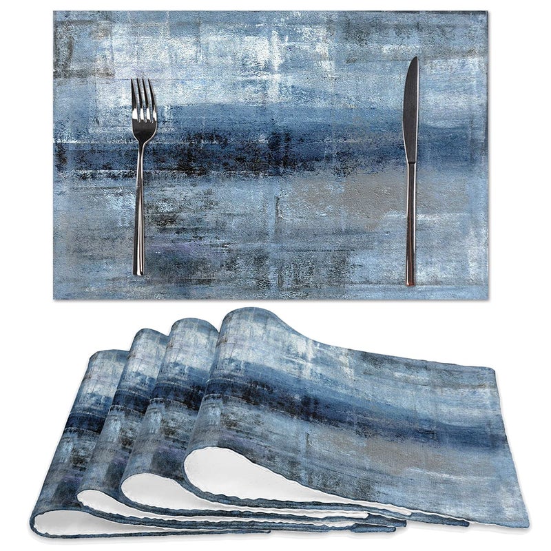 AILUER Blue and Grey Placemats Set of 4 Modern Abstract Art Placemats Heat Resistant Non-Slip Artwork Dining Placemats Washable Table Mats for Home Kitchen (Blue and Grey  18""X12"") - Image 2