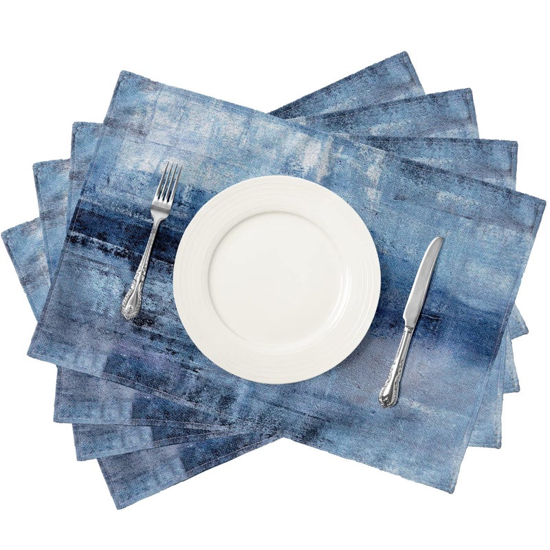 AILUER Blue and Grey Placemats Set of 4 Modern Abstract Art Placemats Heat Resistant Non-Slip Artwork Dining Placemats Washable Table Mats for Home Kitchen (Blue and Grey  18""X12"") - Image 3