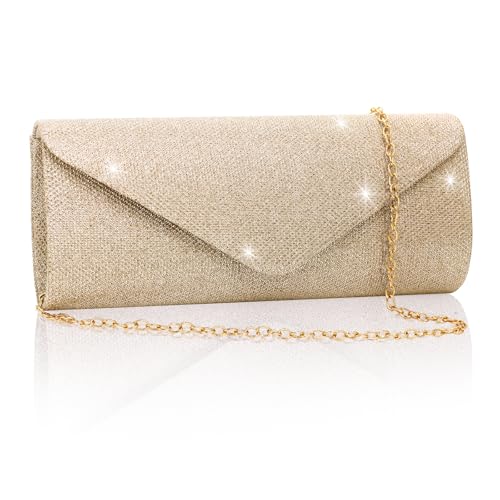 BBjinronjy Clutch Purses for Women,Evening Bag Envelope Clutch with Detachable Chain Sparkle Elegance (Champagne Gold) - Image 1