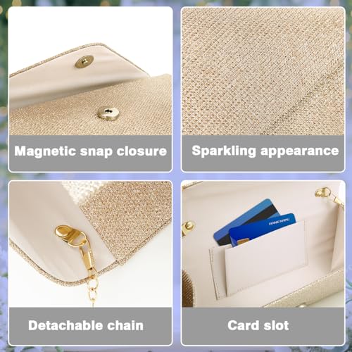BBjinronjy Clutch Purses for Women,Evening Bag Envelope Clutch with Detachable Chain Sparkle Elegance (Champagne Gold) - Image 5