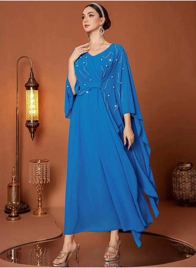 تايك تو Take Two Embellished Twist Front Cape Sleeve Maxi Dress