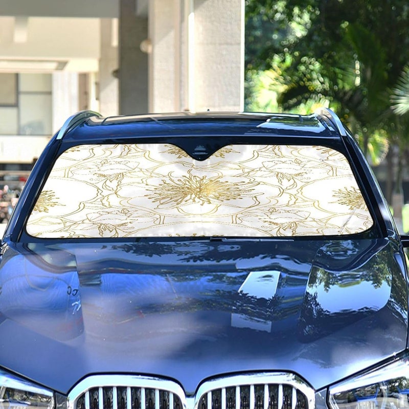 Elegant Flowers Gold Car Windshield Sun Shade Foldable Sun Visor Automotive Sunshades for Car Truck SUV Blocks UV Rays Keep Your Vehicle Cool - Image 4