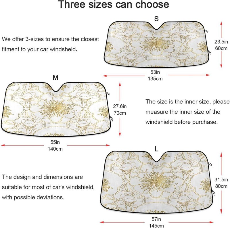 Elegant Flowers Gold Car Windshield Sun Shade Foldable Sun Visor Automotive Sunshades for Car Truck SUV Blocks UV Rays Keep Your Vehicle Cool - Image 5