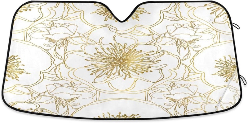 Elegant Flowers Gold Car Windshield Sun Shade Foldable Sun Visor Automotive Sunshades for Car Truck SUV Blocks UV Rays Keep Your Vehicle Cool - Image 1