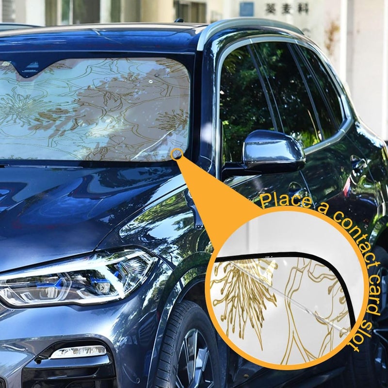 Elegant Flowers Gold Car Windshield Sun Shade Foldable Sun Visor Automotive Sunshades for Car Truck SUV Blocks UV Rays Keep Your Vehicle Cool - Image 3