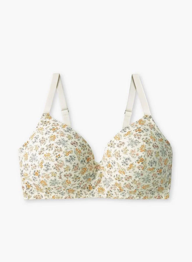 سبلاش فيڤ حمالة صدر داعمة بطبعة زهور مع تفاصيل فيونكة وأشرطة قابلة للتعديل