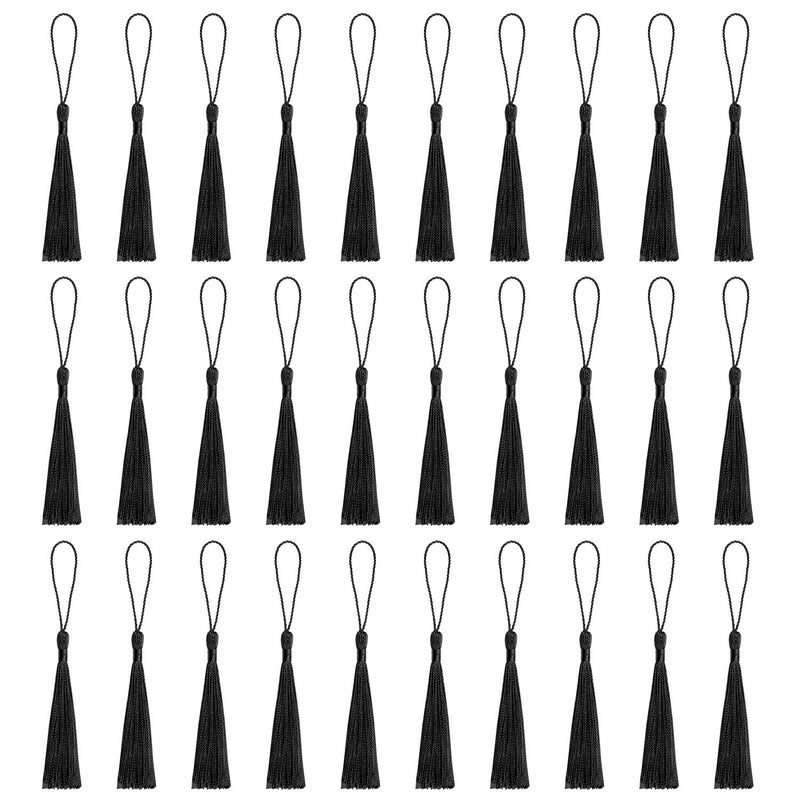 VAPKER 30 Pieces Black Tassels 13cm5Inch Silky Handmade Soft Mini Tassels Floss Bookmark Tassels with 2Inch Cord Loop for Jewelry Making DIY Projects Bookmarks