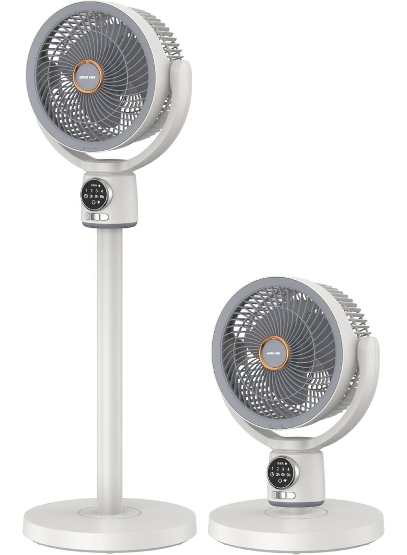 GREEN LION Quad Flex Fan - Rechargeable, 8 Inch, 3 Blade / RPM Range: 110-2280 RPM / Working Time: 4-8 Hrs / Fan Speed: 5 Levels / Airflow: 10.8 m/s / Remote Control / 90° Angle Adjustable - White - Image 1