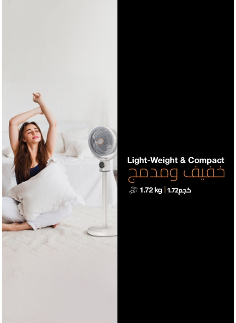 GREEN LION Quad Flex Fan - Rechargeable, 8 Inch, 3 Blade / RPM Range: 110-2280 RPM / Working Time: 4-8 Hrs / Fan Speed: 5 Levels / Airflow: 10.8 m/s / Remote Control / 90° Angle Adjustable - White - Image 4