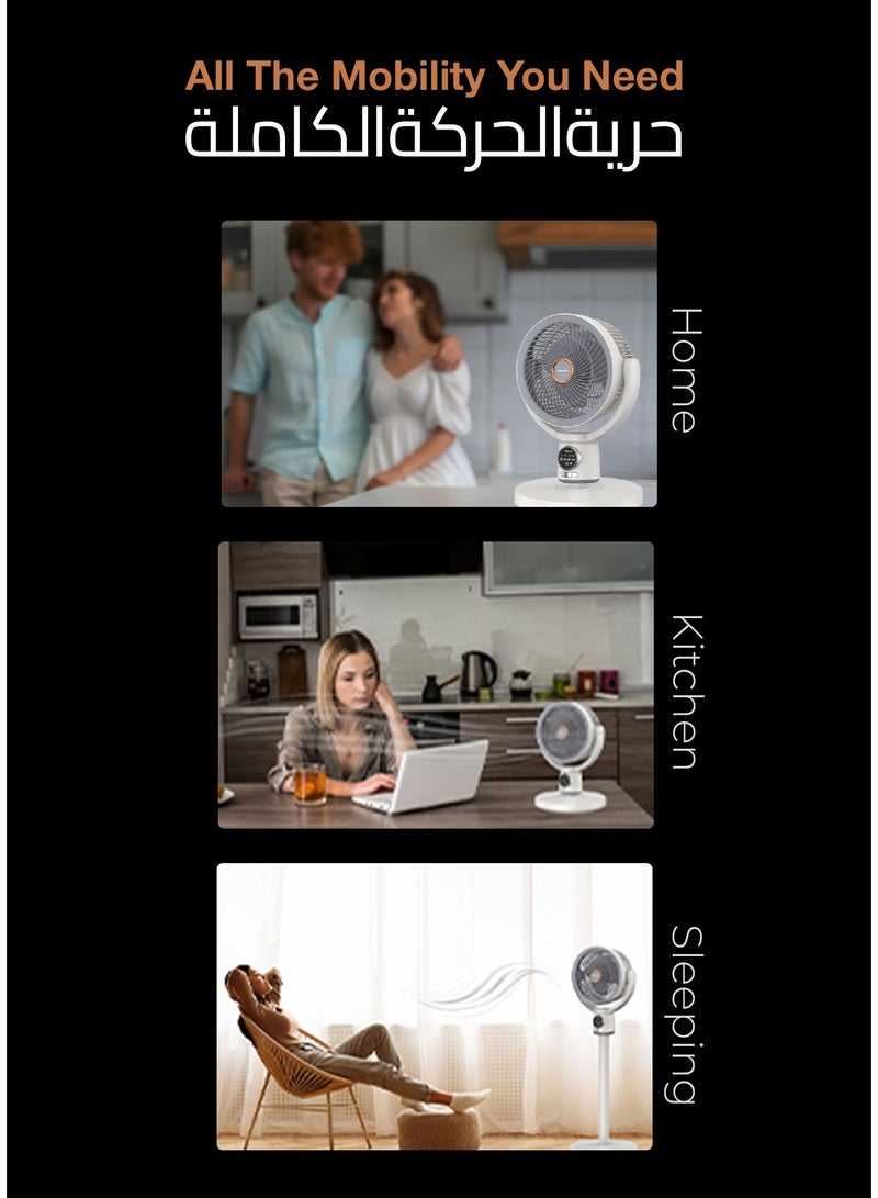 GREEN LION Quad Flex Fan - Rechargeable, 8 Inch, 3 Blade / RPM Range: 110-2280 RPM / Working Time: 4-8 Hrs / Fan Speed: 5 Levels / Airflow: 10.8 m/s / Remote Control / 90° Angle Adjustable - White - Image 3