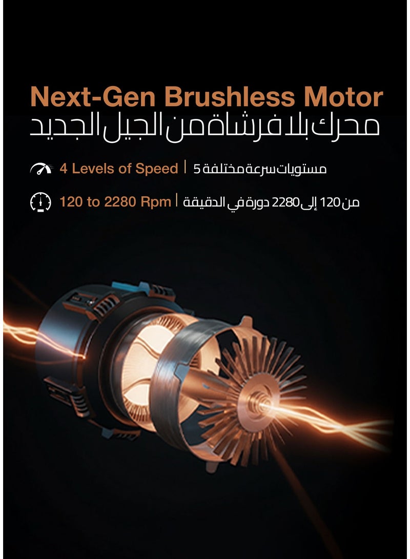 GREEN LION Quad Flex Fan - Rechargeable, 8 Inch, 3 Blade / RPM Range: 110-2280 RPM / Working Time: 4-8 Hrs / Fan Speed: 5 Levels / Airflow: 10.8 m/s / Remote Control / 90° Angle Adjustable - White - Image 2