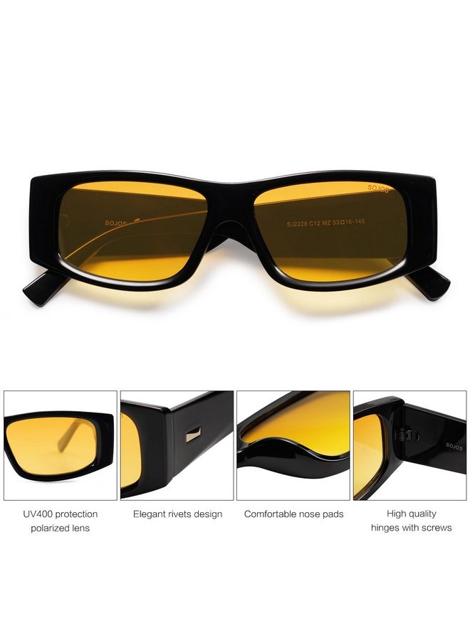 Sojos Retro Trendy Rectangle Polarized Sunglasses 80S 90S Y2K Stylish Designer Sunnies Sj2228 Blackyellow  - Image 4