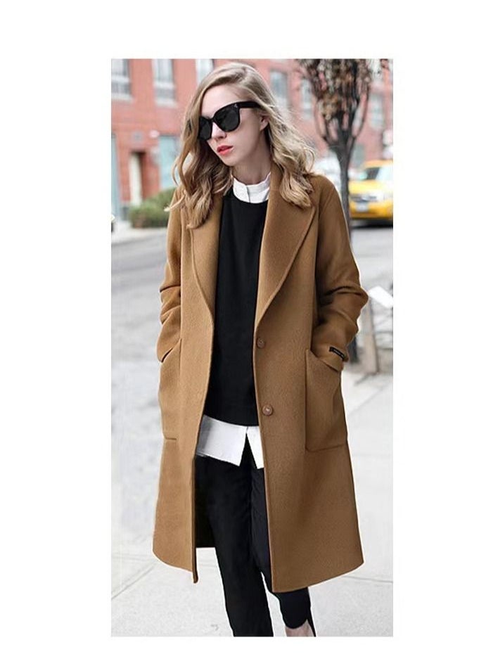 Loquat - Autumn And Winter Women's Long Loose Woolen Overcoat - Image 1