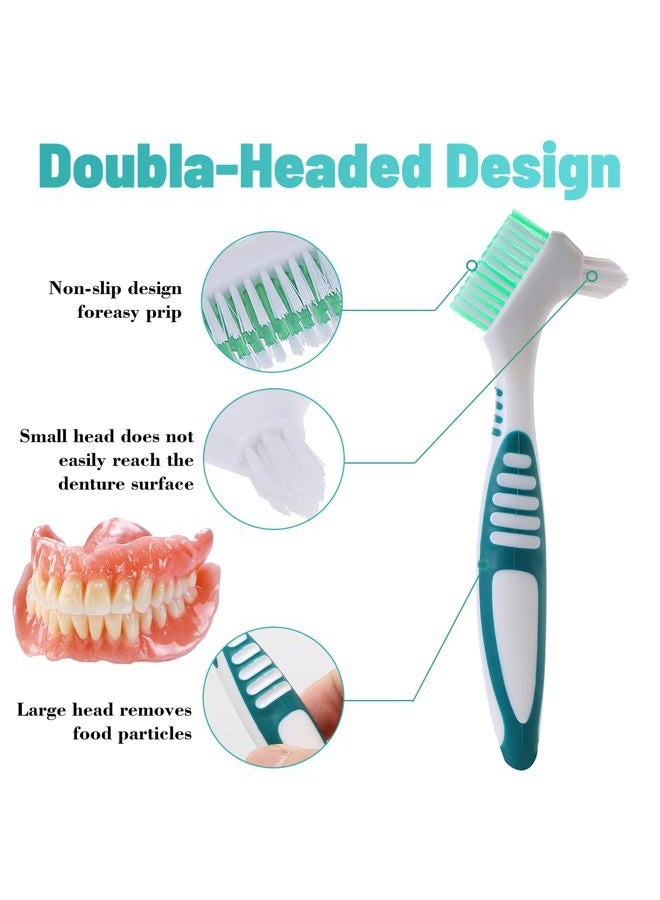 Clofiak 2Pcs Denture Brush with Case, Travel False Teeth Toothbrush, Soft Denture Brush, Effective Denture Cleaner Brushes Kit, Ergonomic Rubber Handle (Light Gray Case) - Image 5