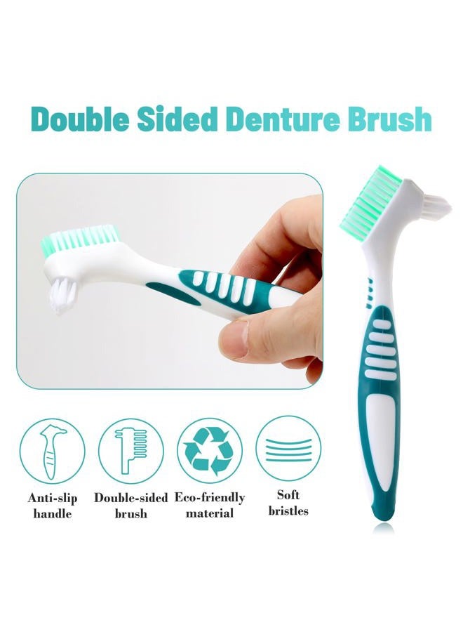 Clofiak 2Pcs Denture Brush with Case, Travel False Teeth Toothbrush, Soft Denture Brush, Effective Denture Cleaner Brushes Kit, Ergonomic Rubber Handle (Light Gray Case) - Image 4