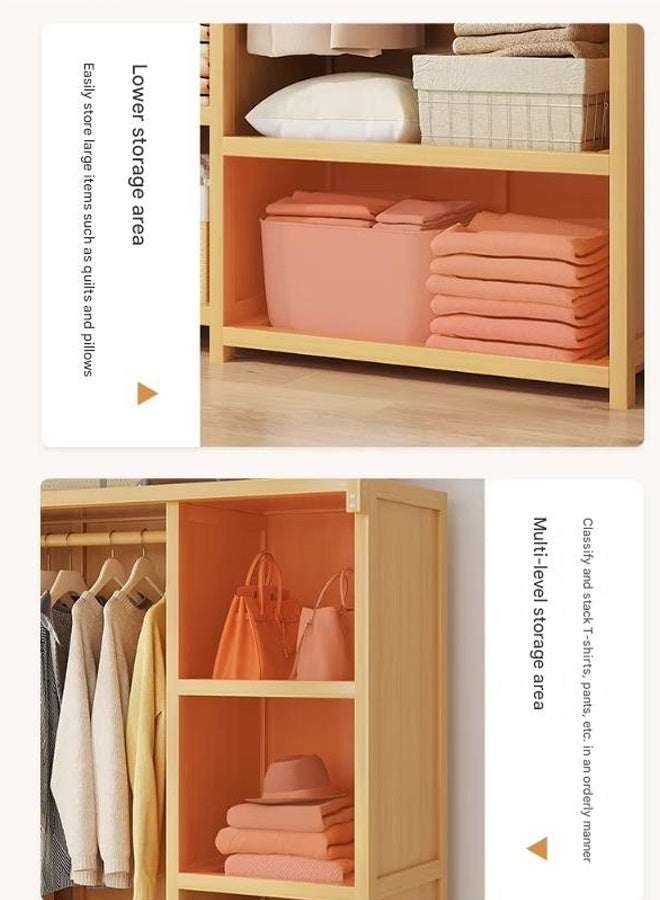 NKX Bedroom Coat Rack Home Wardrobe Light Luxury Two Side Cloth Hanging Light Brown With Multiple Shelves 160*42*162cm - Image 5