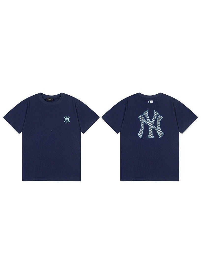 MLB NY Letter Graphic Short Sleeve T-Shirt Navy Blue XL Size Casual Streetwear Crew Neck Tee