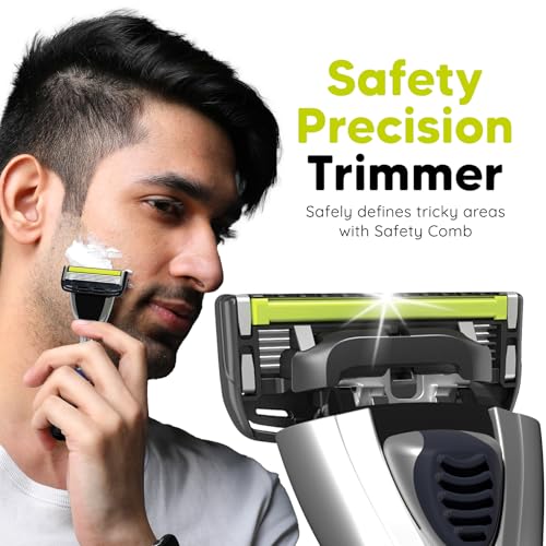 LetsShave Pro 5 Shaving Razor for Men with 2 Blades & 1 Handle + Cap, World's First Curved Blade-Razor, Face & Head Shaving Kit - Image 3