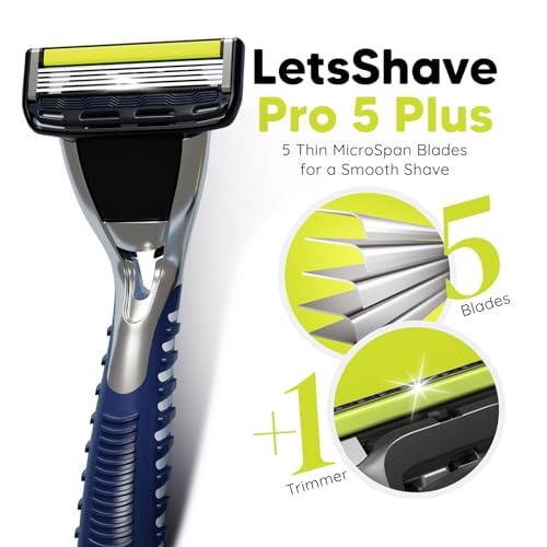 LetsShave Pro 5 Shaving Razor for Men with 2 Blades & 1 Handle + Cap, World's First Curved Blade-Razor, Face & Head Shaving Kit - Image 2