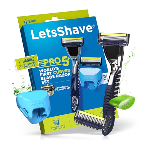 LetsShave Pro 5 Shaving Razor for Men with 2 Blades & 1 Handle + Cap, World's First Curved Blade-Razor, Face & Head Shaving Kit - Image 1