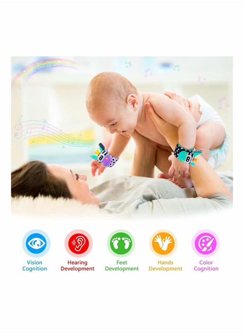 Y&D - Baby Wrist and Ankle Rattles Toys Soft Newborn Foot Finder Sock Set Hand Feet for Babies Sensory Developmental Arm Wristband Rattle Strap Toy 0 - 12 Months Infant Gift - Image 1