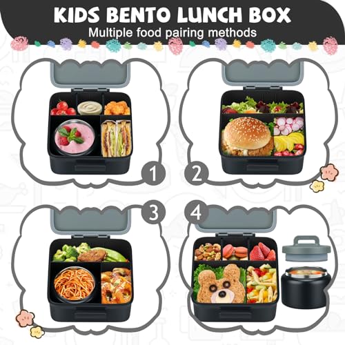MAISON HUIS Bento Lunch Box with 8oz Soup Thermo, 5-Compartment Leak-Proof Container, Thermo Hot Food Jar and Insulated Lunch Bag, BPA Free,Travel, School (Gray) - Image 5