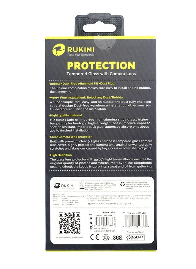 RUKINI Protection Package for Front Screen and Camera for iPhone 15 Pro  - Image 2