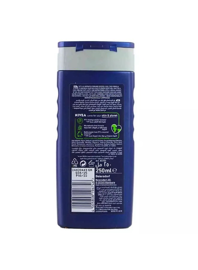 Nivea Men Cool Kick 3 in 1 Shower Gel For Body, Face & Hair With 24H Fresh Effect - 250ml - Image 2