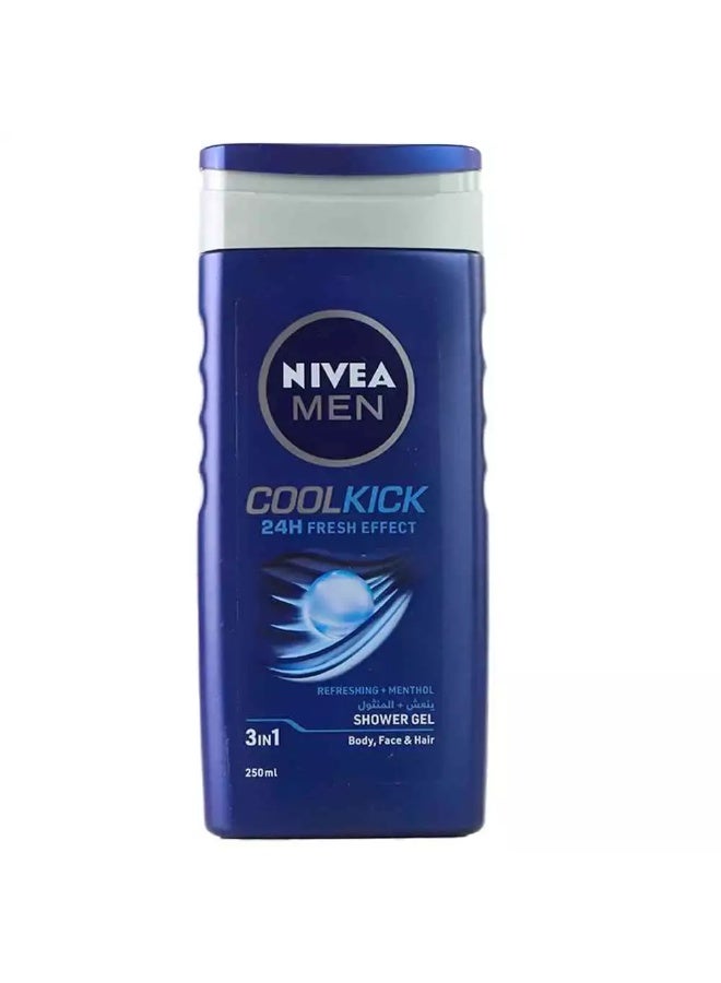 Nivea Men Cool Kick 3 in 1 Shower Gel For Body, Face & Hair With 24H Fresh Effect - 250ml - Image 1