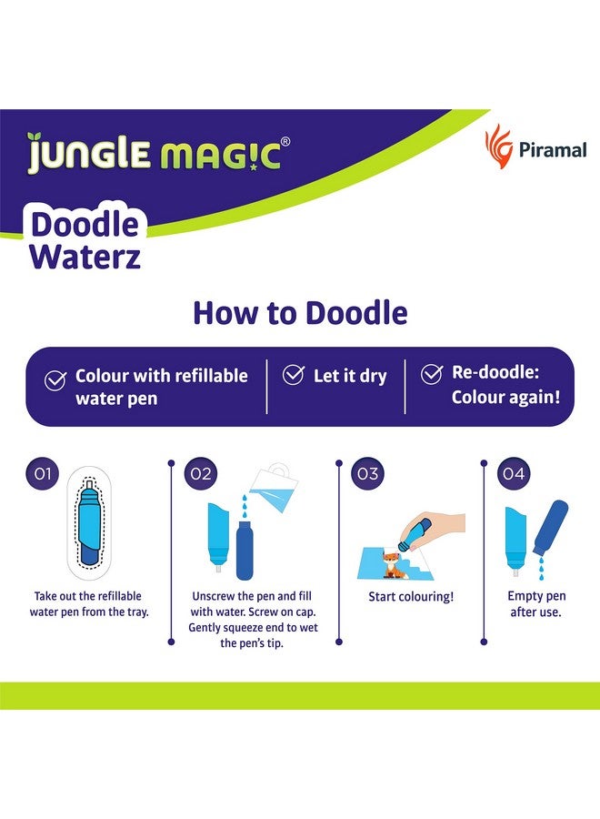 Jungle Magic Plastic Doodle Waterz - Reusable I Water Colouring Book - Vehicles I Self-Drying with Easy to Hold Water Pen I Educational Toy for Kids, Multicolor - Image 3
