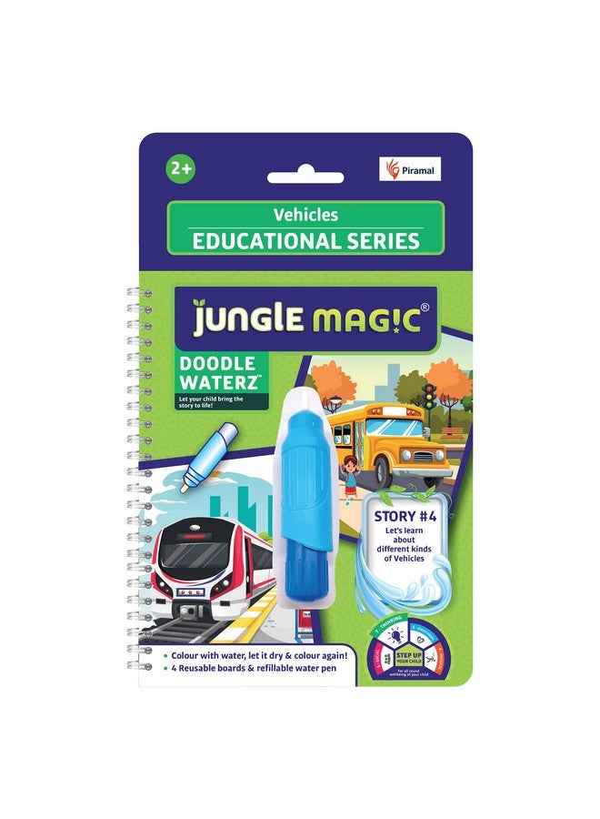 Jungle Magic Plastic Doodle Waterz - Reusable I Water Colouring Book - Vehicles I Self-Drying with Easy to Hold Water Pen I Educational Toy for Kids, Multicolor - Image 1