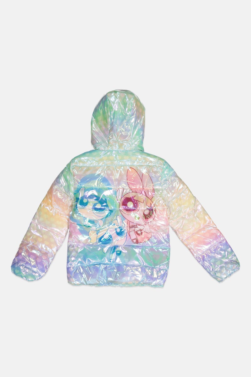 The Powerpuff Girls Kids Girl Printed Puffer Jacket, Pink Combo - Image 2